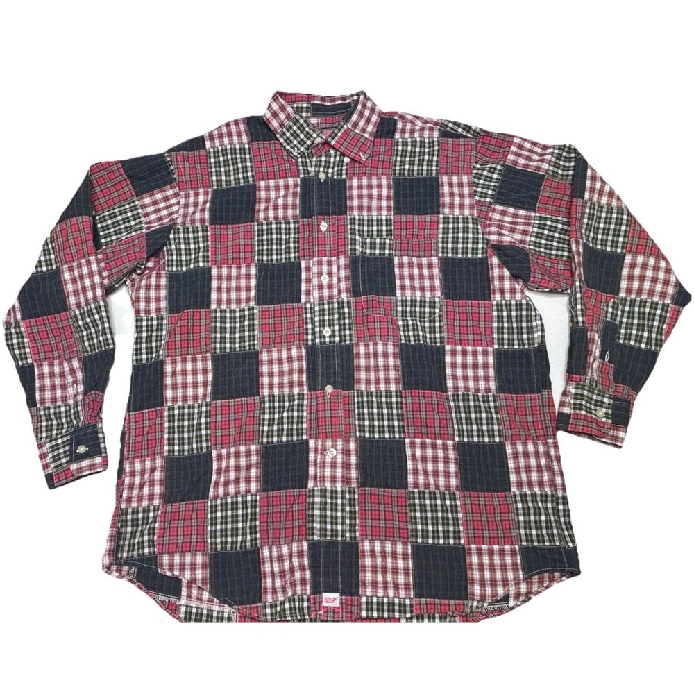 Vineyard Vines Murray Shirt XL Patchwork Plaid Cotton Long Sleeve Casual